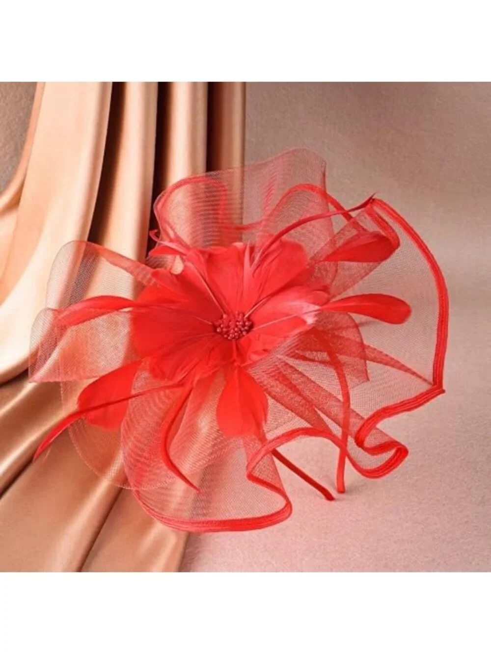 Chic Vintage Tea Party Hat - Mesh Fascinator Headband with Flower & Feather for